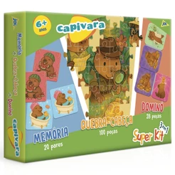 SUPER KIT 3 EM 1 CAPIVARA TOYSTER QUEBRA CABEÇA + DOMINÓ + JOGO DE MEMÓRIA 148 PEÇAS PUZZLE CAPIBARA