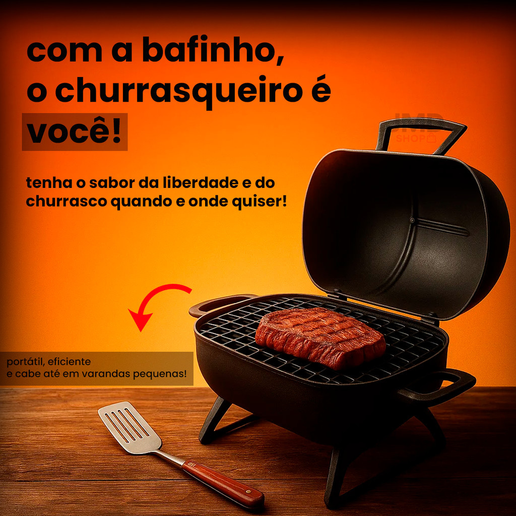 Churrasqueira Portatil A Bafo Tambor Mini Preta Comidas Aço Pintado