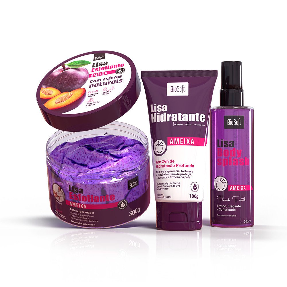 Kit Banho Premium Ameixa Bio Soft - Esfoliante + Hidratante + Body Splash