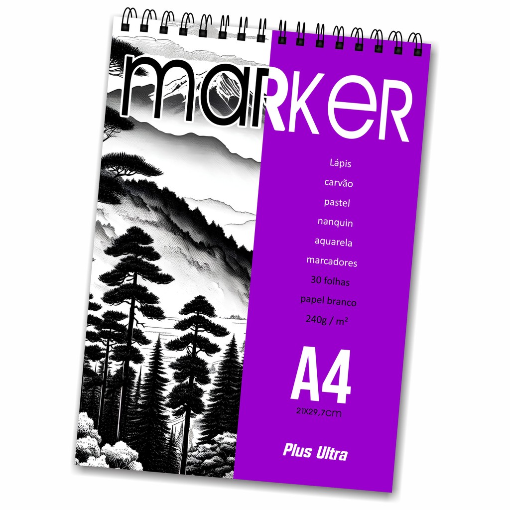 Sketchbook Caderno Desenho Maker Plus Ultra 240g c/ 30 folhas A4  A5  A6