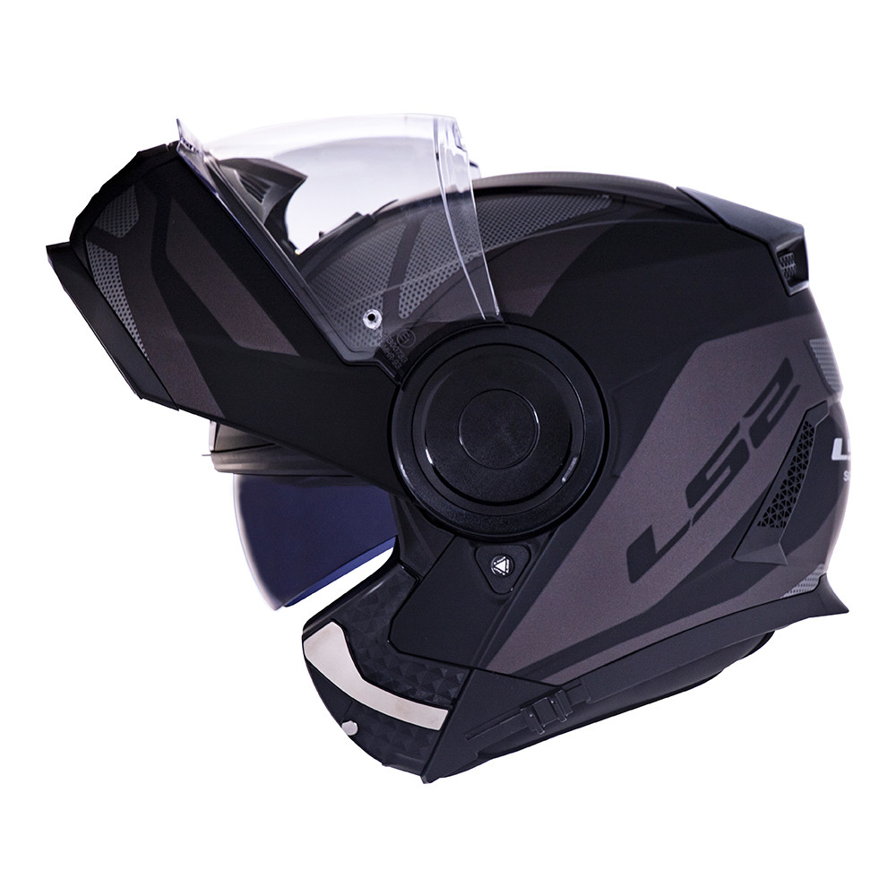 Capacete Robocop LS2 Scope Mask Preto e Titanium Fosco Articulado Escamoteavel