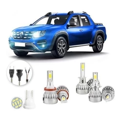Lâmpadas Ultra Led Renault Duster Oroch 20000lm Alto Baixo e Milha + Pingo Led