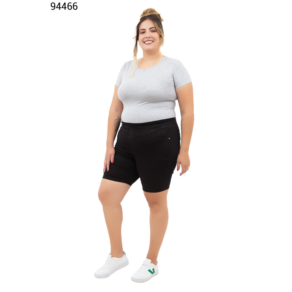BERMUDA PRETA C/ ELASTICO PLUS SIZE CAMBOS