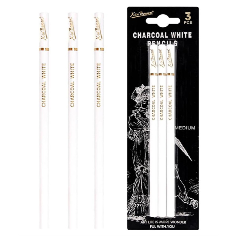 Kit 3 Conjunto Profissional Lápis De Carvão Branco Sketch Highli ght Desenhar Esboçar Sombreamento