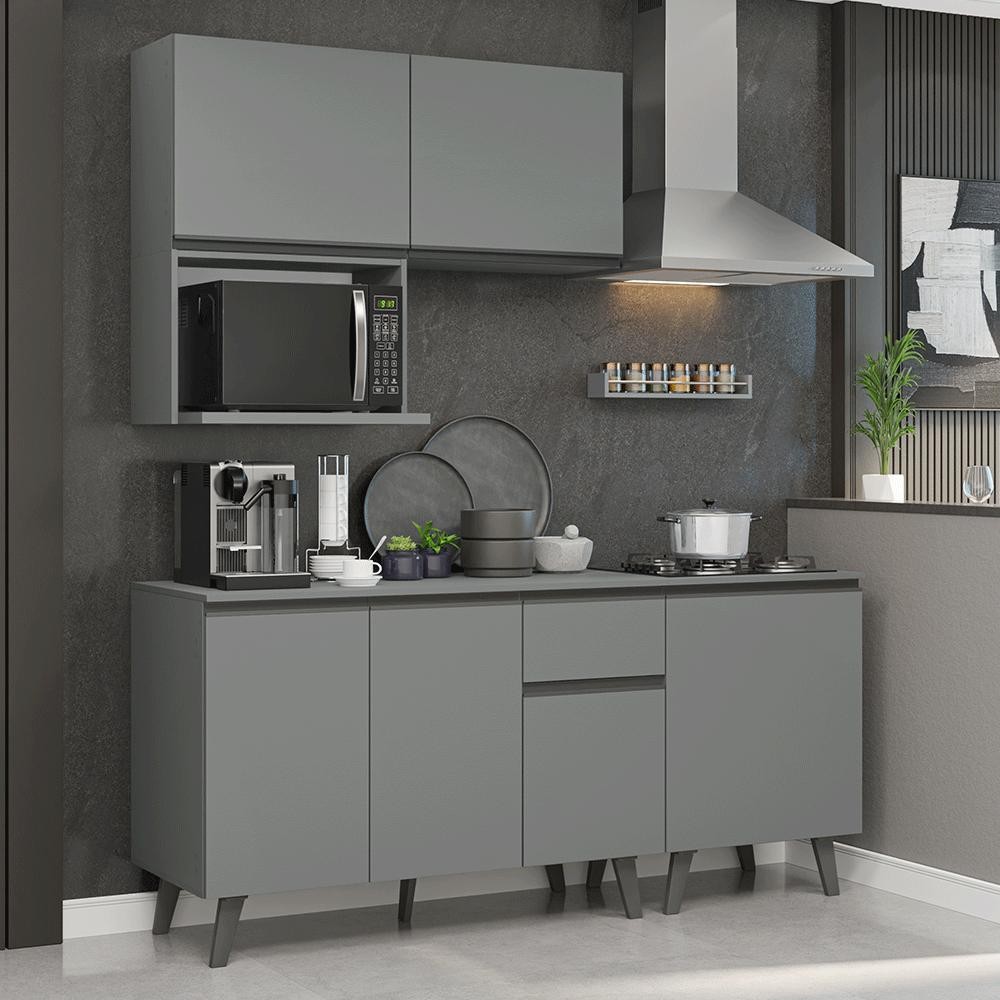 Armário de Cozinha Compacta 180 cm Cinza Nice Madesa 02