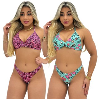 Conjunto de Biquíni Asa Delta Fio Dental Top Fixo Moda Praia Verão em Oferta na Shopee
