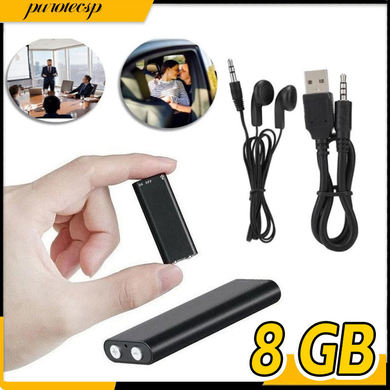 Gravador De Voz Profissional De 8GB Mini Dictafone De Áudio Digital- Micro Escuta Profissional