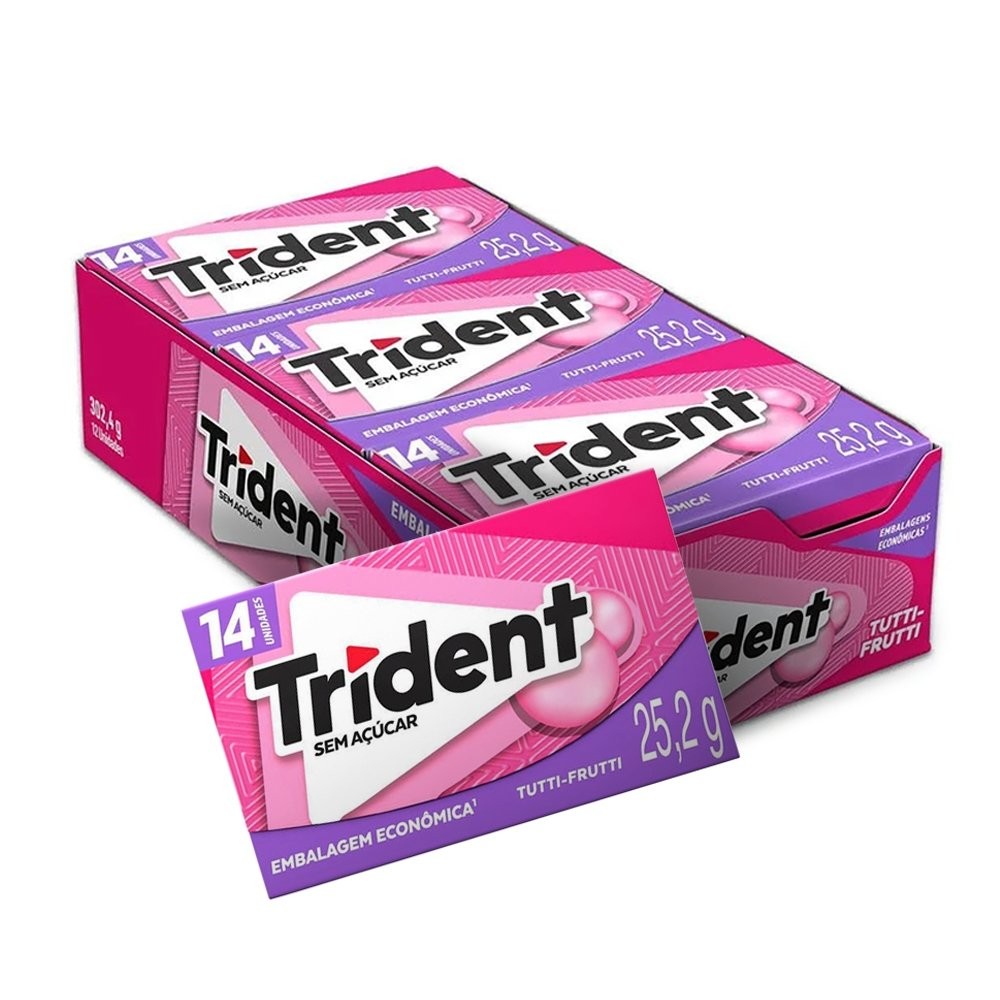 Chiclete Trident Tutti-Frutti Sem Açúcar 25,2g - Caixa com 12 Unidades