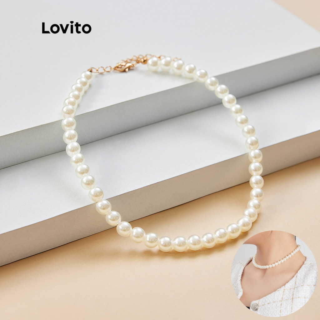 Lovito Colares Gargantilha Elegantees de Pérolas Falsas L17M155 (Branco) - Fashion Accessories