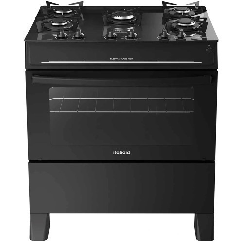 Fogão 5 Bocas Itatiaia a Gás Electra Glass New Preto 110v/220v com Forno 82L Limpa Fácil