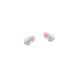 Brinco Infantil de Prata 925 Coração Rosa