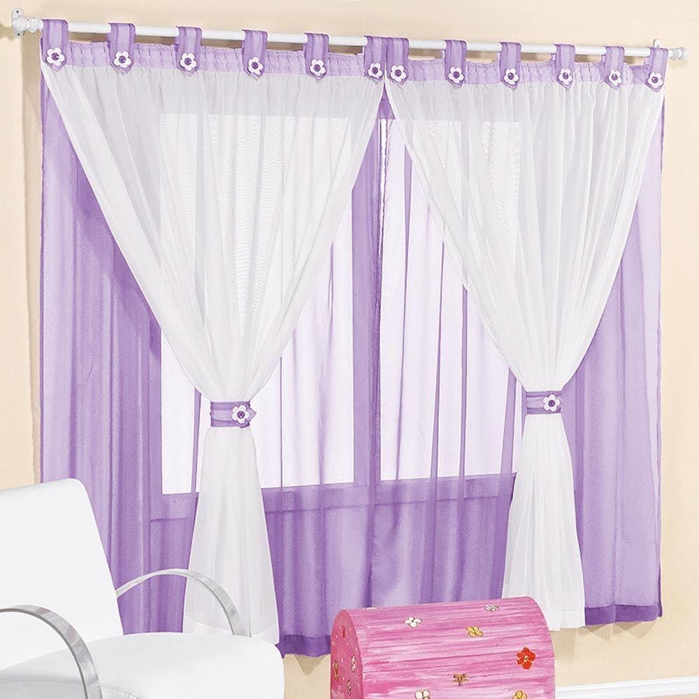 Cortina Infantil E Voal 2,00 X 1,70M Alt Lilás e Branco