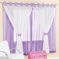 Cortina Infantil E Voal 2,00 X 1,70M Alt Lilás e Branco