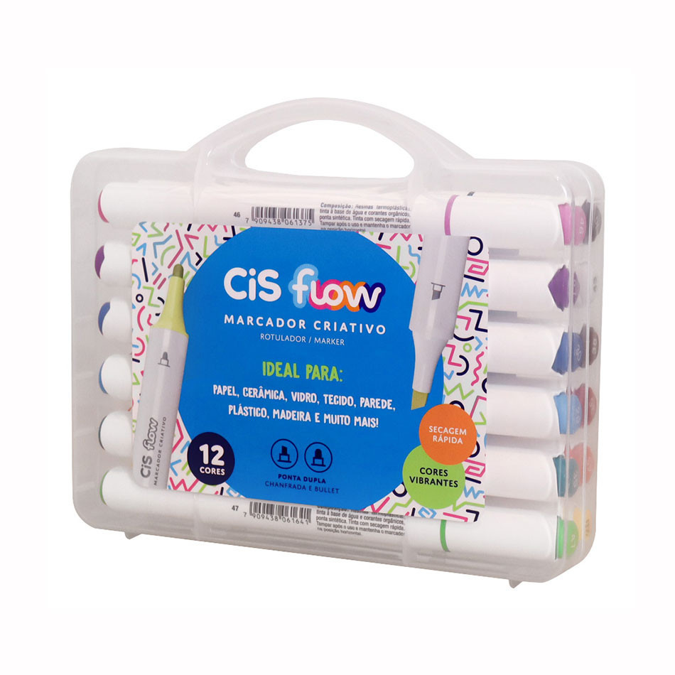 Caneta marcador criativo Flow Duo 12 cores Cis em Oferta na Shopee
