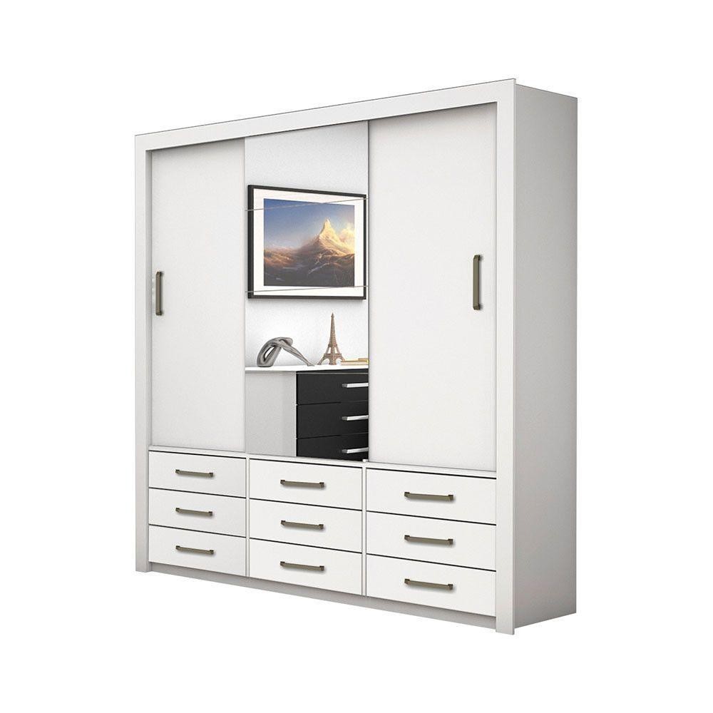 Guarda Roupa Anjos Plus 3 Portas 9 Gavetas Carioca Branco