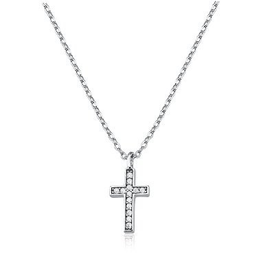 Colar de prata 925 com banho de ródio Cruz cravejada