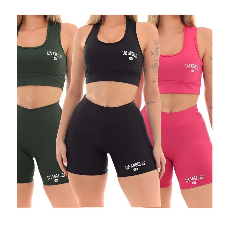 kit 3 Conjuntos  Top e Shorts Feminino Los Angeles
