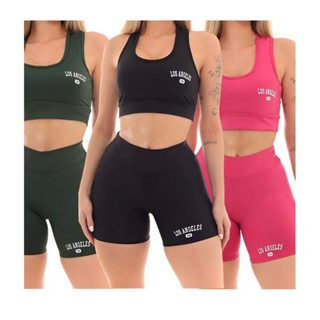 kit 3 Conjuntos  Top e Shorts Feminino Los Angeles em Oferta na Shopee