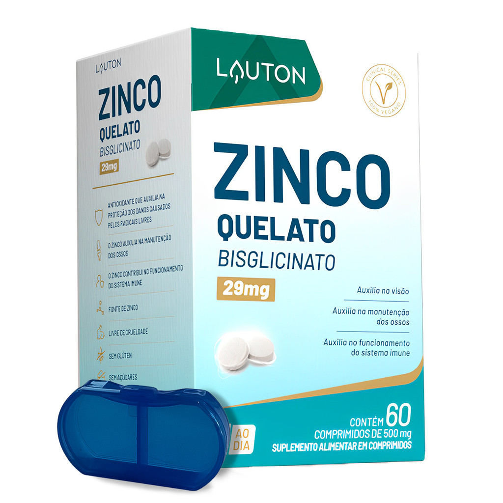 Lauton Zinco Quelato Bisglicinato 60 Comp c/Porta Cápsulas