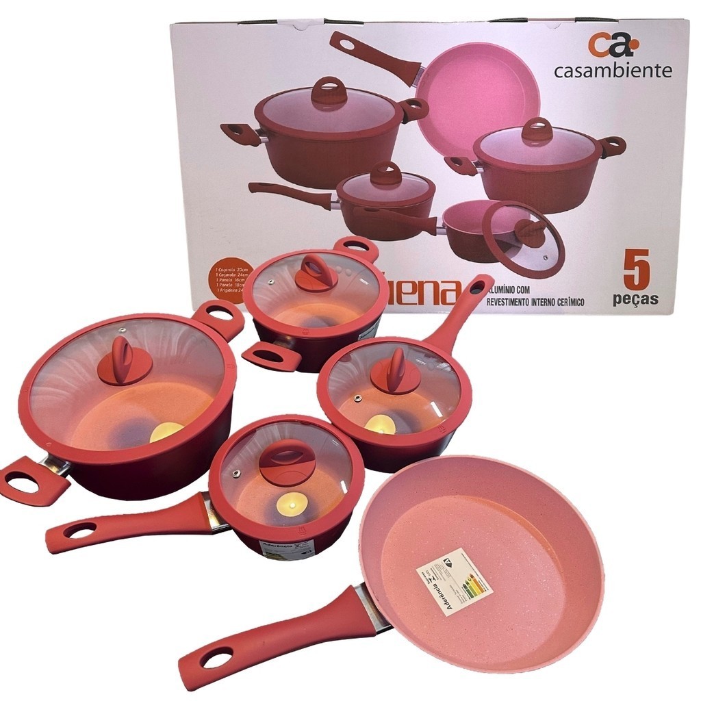 Conjunto De Panelas Viena de Alumínio e Revestimento Cerâmico Com 5 Peças Indução e Gás Casambiente