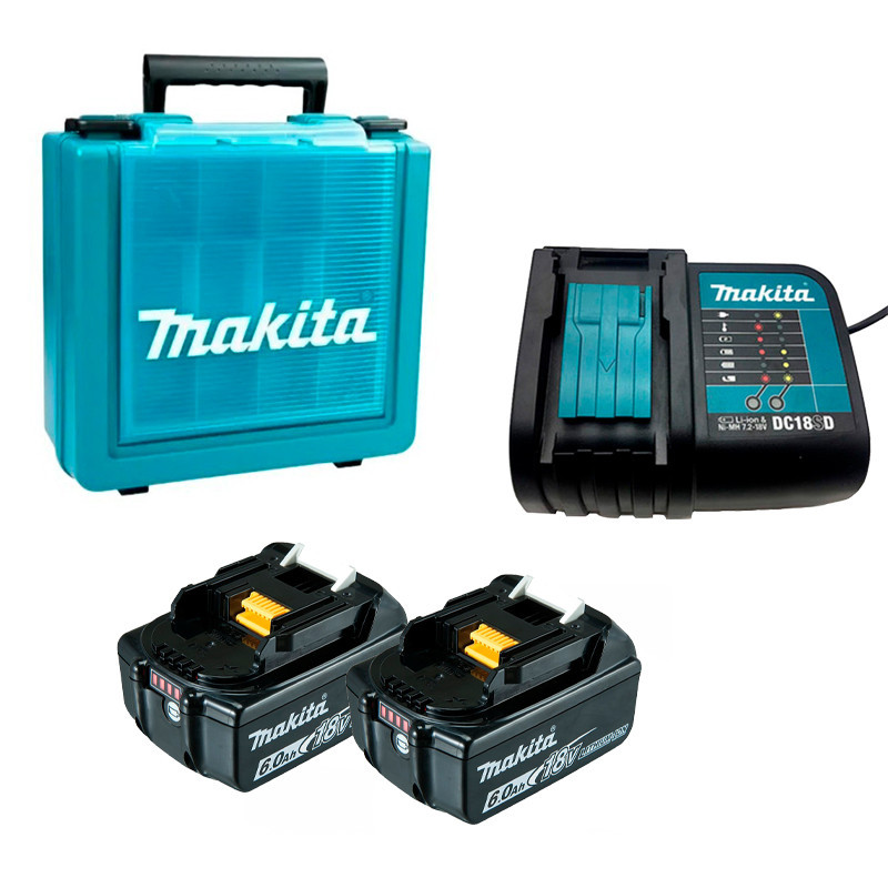 Kit Energia 2 Baterias 18V 6.0Ah BL1860B + Carregador DC18SD Bivolt e Maleta Makita - KITMAK1860B