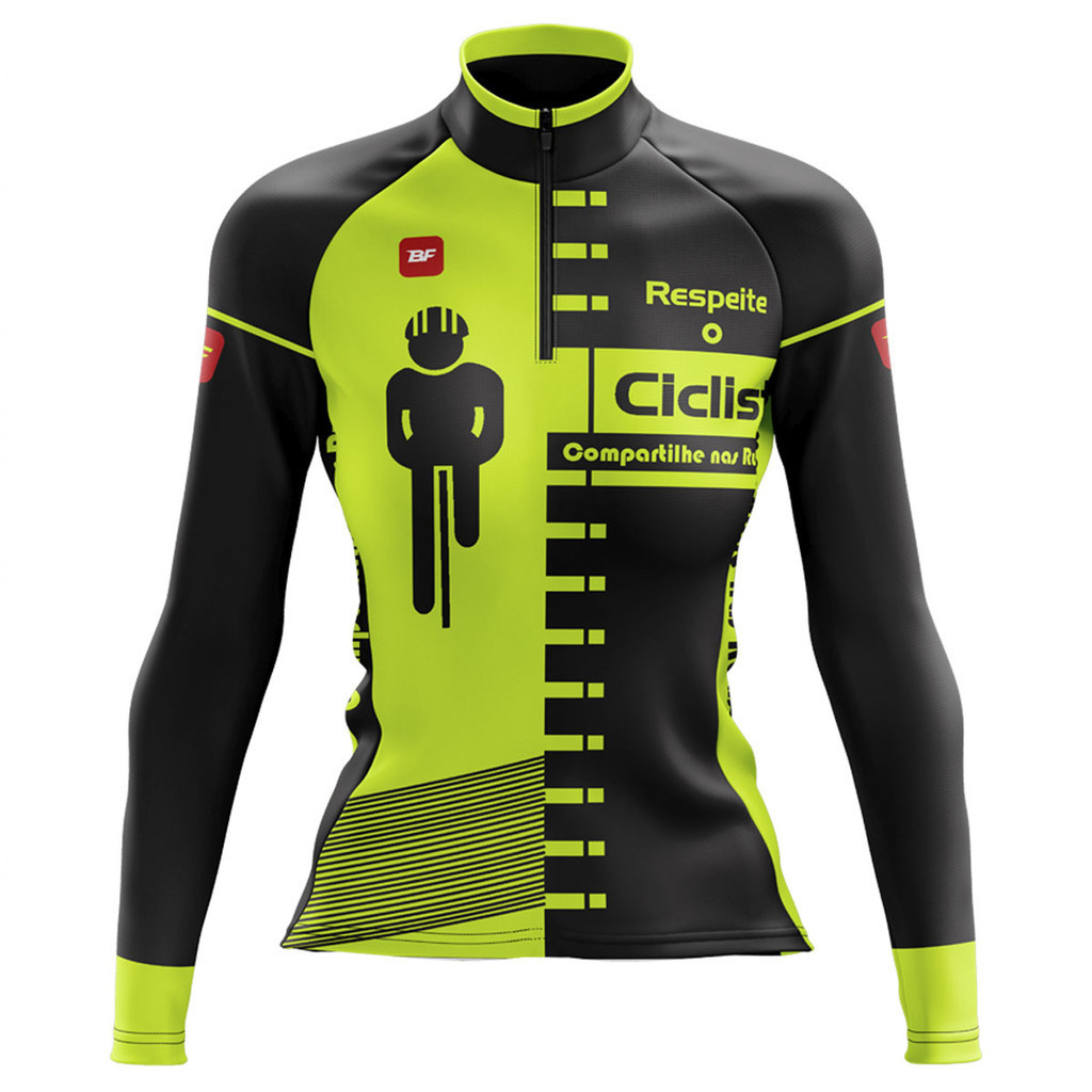 CAMISA CICLISMO FEMININA MOUNTAIN BIKE MANGA LONGA PROTEÇÃO UV RKC SPORTS RESPEITE O CICLISTA FLÚOR em Oferta na Shopee