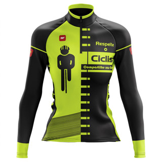 CAMISA CICLISMO FEMININA MOUNTAIN BIKE MANGA LONGA PROTEÇÃO UV RKC SPORTS RESPEITE O CICLISTA FLÚOR em Oferta na Shopee
