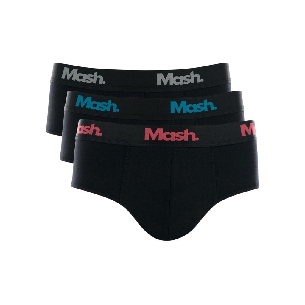 Kit 3 Cuecas Masculinas Slip Elástico Cotton Basic 113.06 Mash Preto