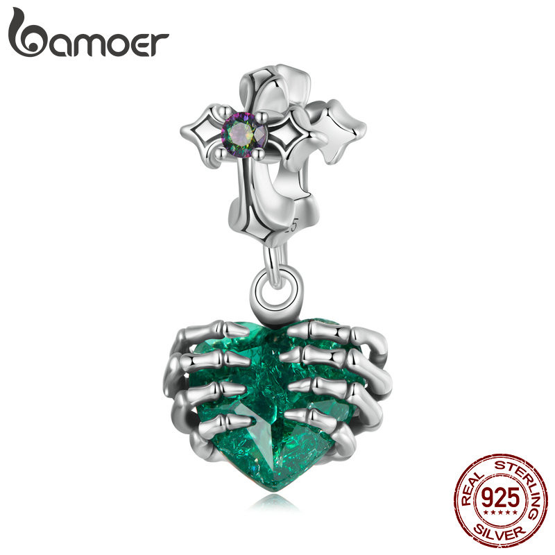 Bamoer 925 Sterling Sliver Charme Coração De Fita De Crânio Acessórios Para Pulseira em Oferta na Shopee