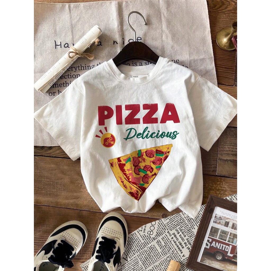 Camiseta Feminina com Estampa de Comida Deliciosa de Pizza