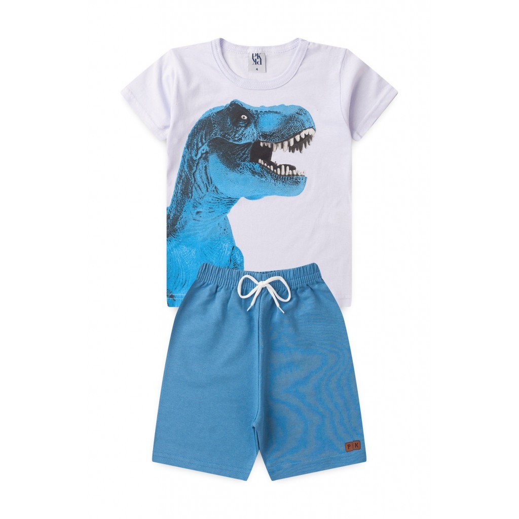 Conjunto Masculino Infantil Dino Rex Azulado em Oferta na Shopee