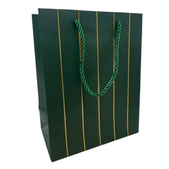 Sacola de Papel para Presente Listras Almofadadas - Verde - 32x26x12xcm - 1 unidade - Rizzo