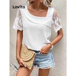 Lovito Blusa elegante lisa assimétrica para mulheres LNL75556 em Oferta na Shopee