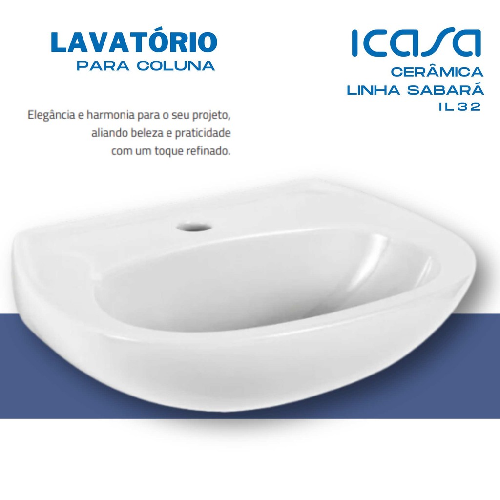 Lavatório Para Coluna icasa Sabará Cerâmica Branco 46x35cm