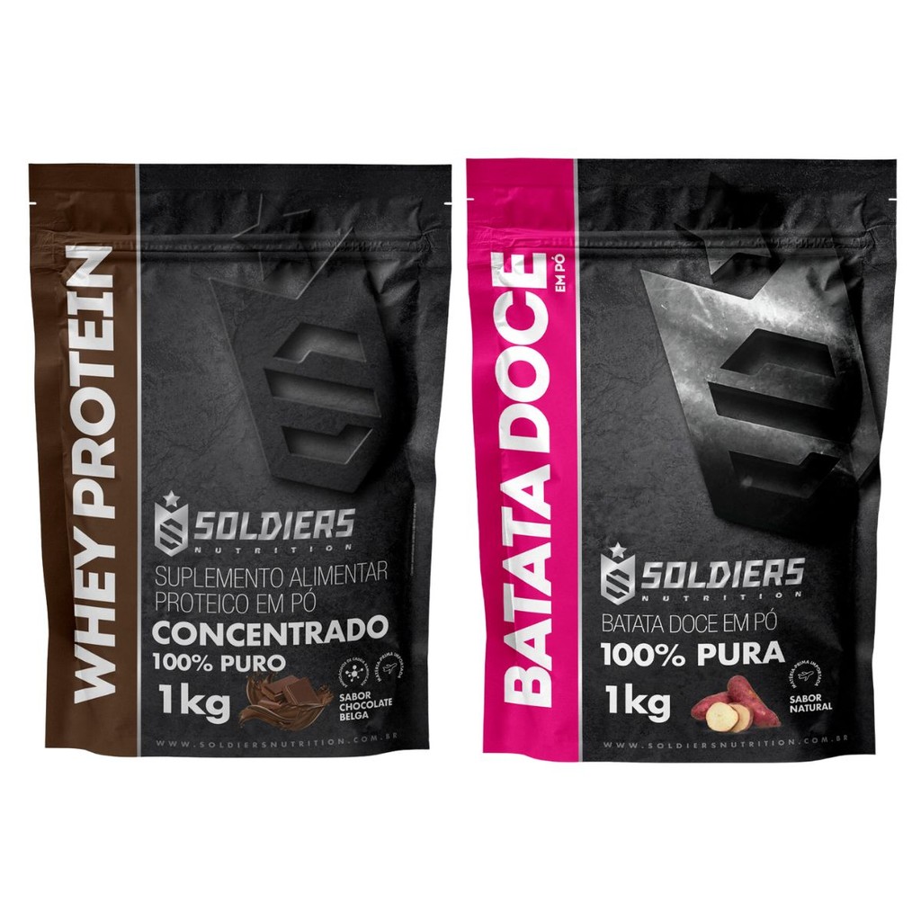 Kit: Whey Protein Concentrado 1kg + Batata Doce Desidratada Em Pó 1kg Soldiers Nutrition Proteína Muscular em Oferta na Shopee