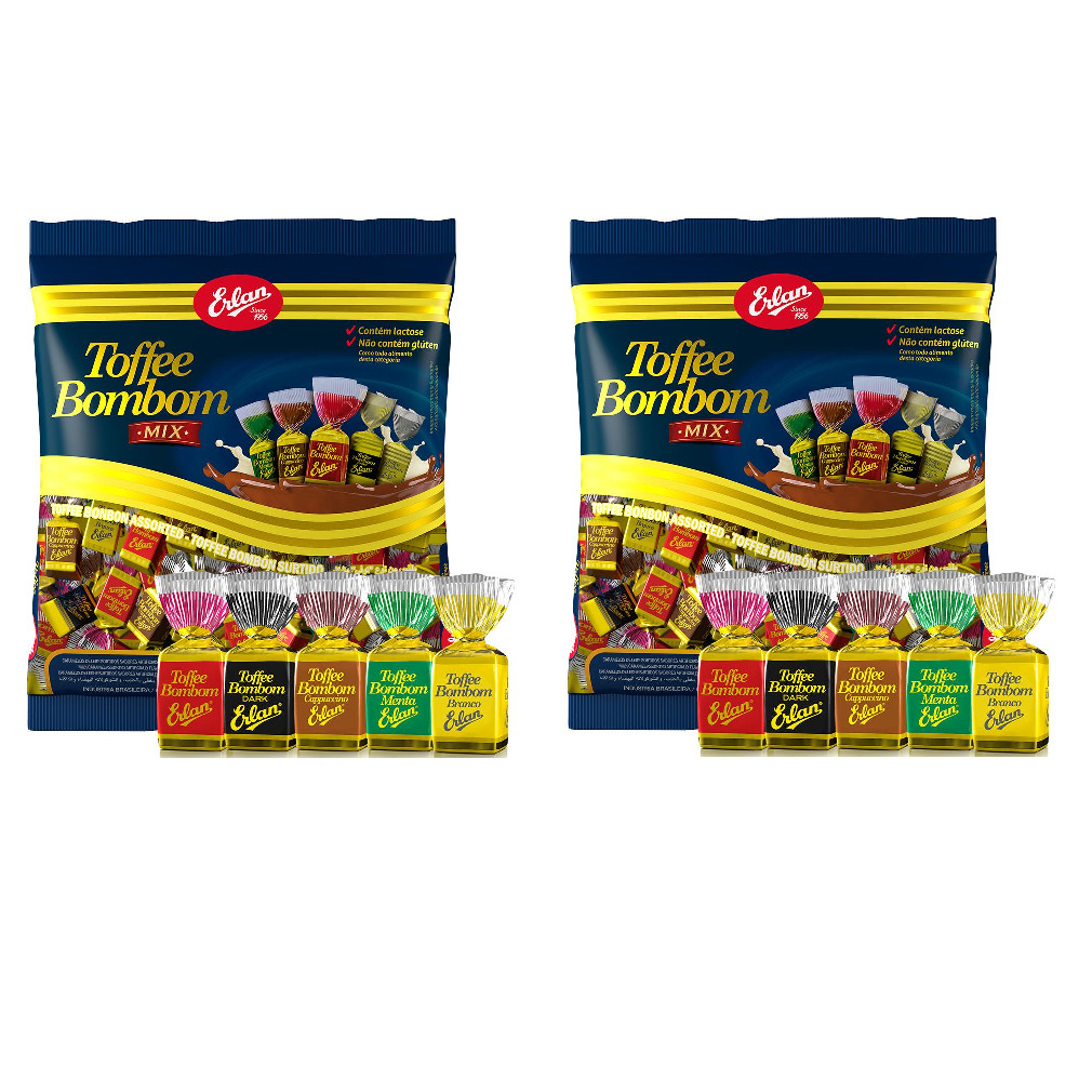 KIT 2 BALA ERLAN BOMBOM TOFFEE MIX 500GR