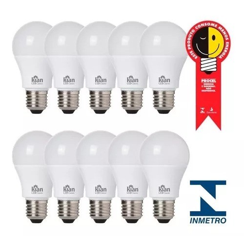 Kit 10 Lâmpada Led 9w Branco Frio 6500k Bivolt Kian em Oferta na Shopee