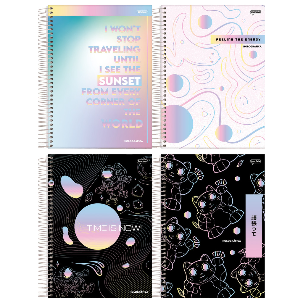 Caderno Universitário Capa Dura 1 Matéria 80 Folhas Holográfica Jandaia - Pacote Com 4 Unidades em Oferta na Shopee