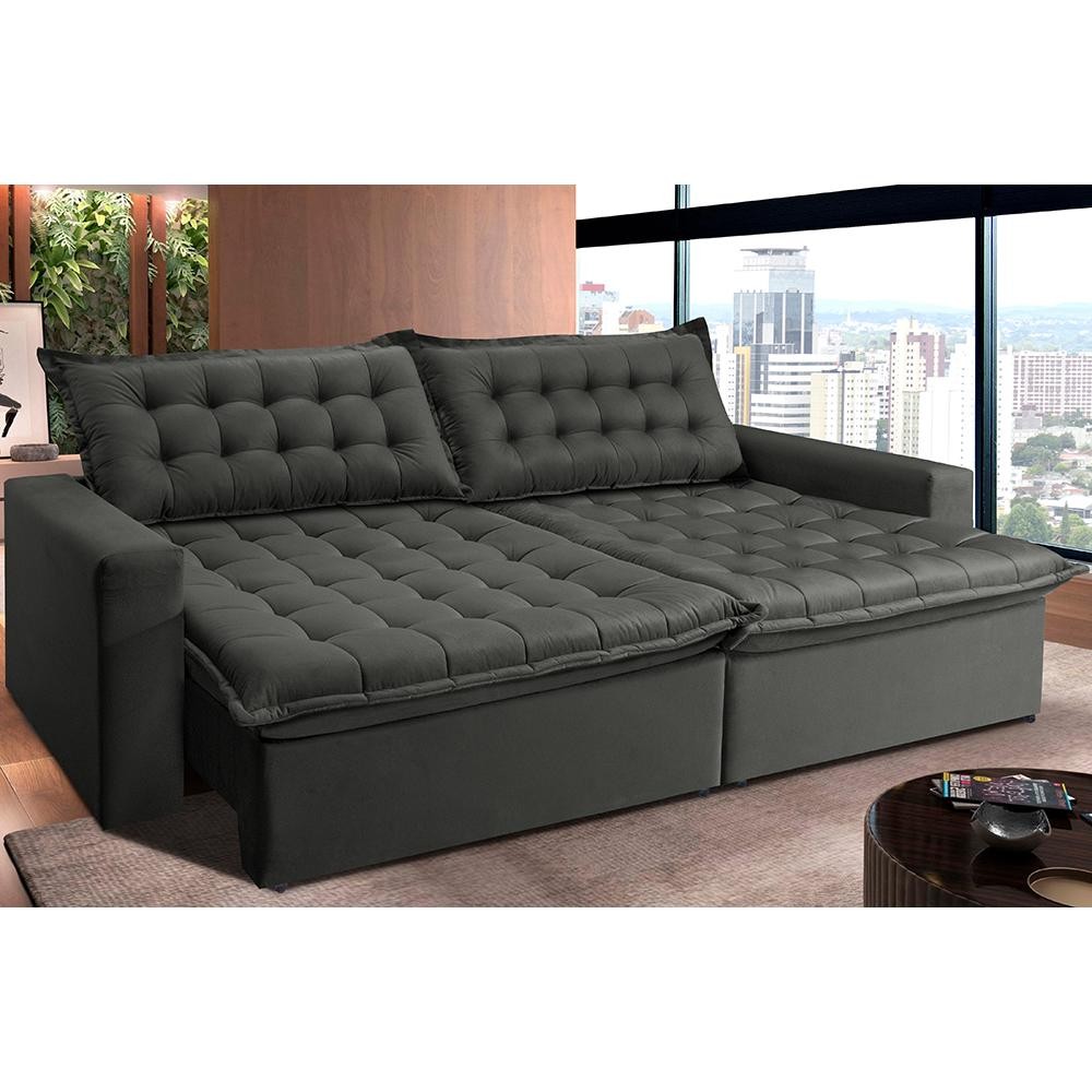 Sofá Retrátil Reclinável e Cama 2,15m Cama inBox Flex Suede Velusoft Cinza - Home & Living