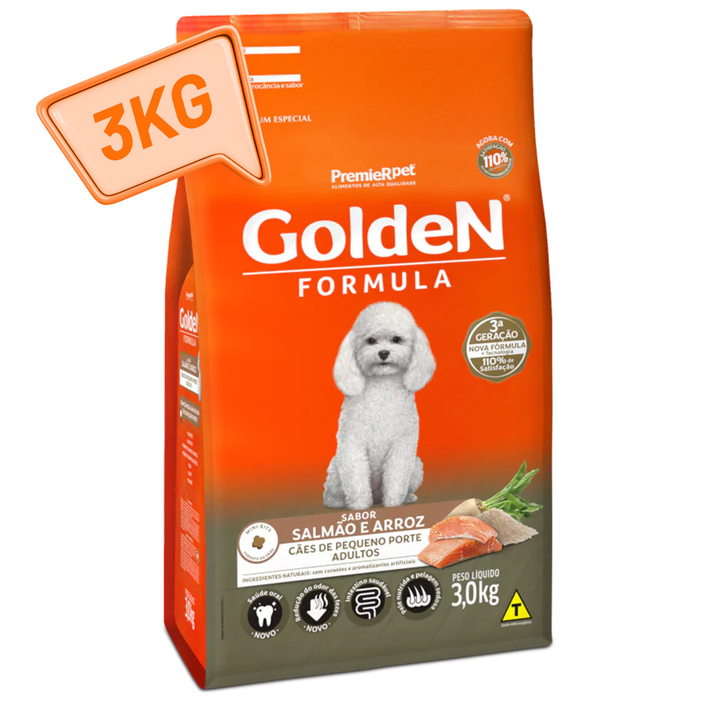 Golden Formula Cães Mini Bits Adultos 3kg Salmão & Arroz em Oferta na Shopee