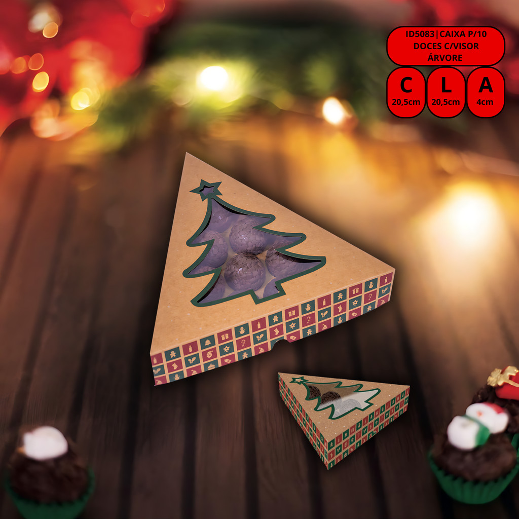 Detalhes do 20 CAIXA 10 DOCES C/ VISOR ARVORE NATAL KRAFT ID5083 (NATAL IDEIA 2025)
