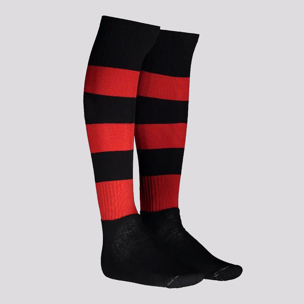 Meião Kanxa Profissional Listrado Preto e Vermelho em Oferta na Shopee