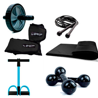 Kit Funcional Completo - 6 itens = Colchonete + Caneleira 1kg + Halter 1kg + Roda ABD + Ex...