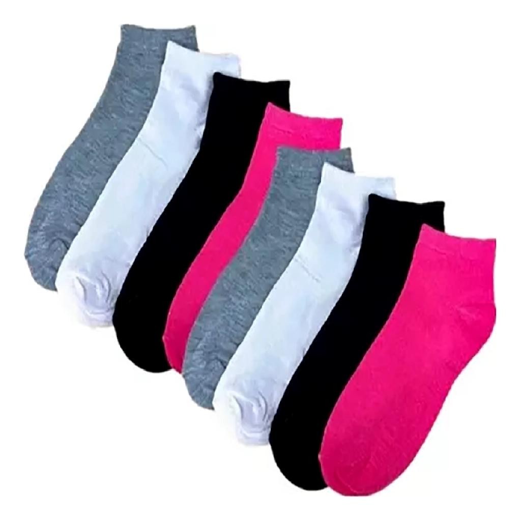 Kit 12 Pares Meia Soquete Feminina Colorida Cano Curto