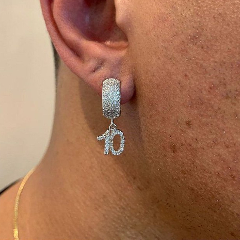 Brinco ice cravejado Número 10 Jogador Caro masculino A+++ em Oferta na Shopee