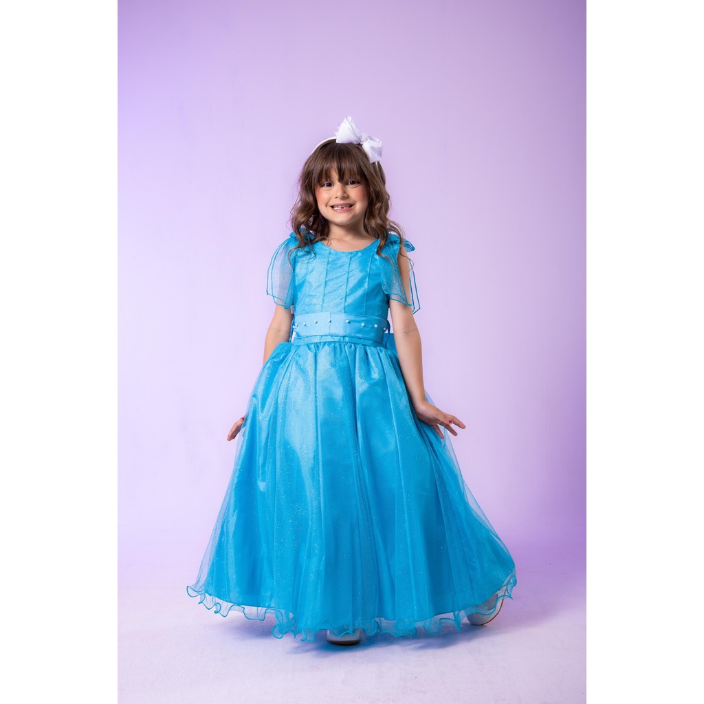 Vestido Marie Longo Mel Azul Tiffany Formatura Noiva Batizado Elegante Luxo Clássico Cerimônia Festa Formal Princesa Sofisticado Delicado Glamouroso Chic Tradicional Romântico Solene Infantil Juvenil Festa Casual Menina