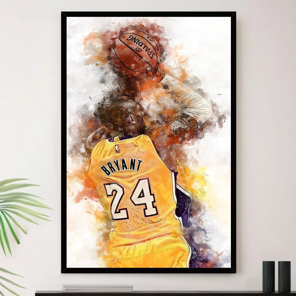 Quadro Kobe Bryant Aquarela Basquete Decorativo A4 23x33cm