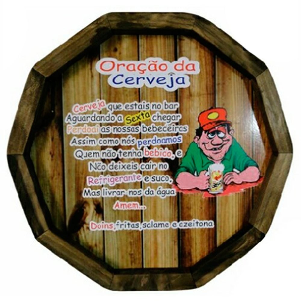 Quadro Tampa de Barril em Madeira Rústica - Oração da Cerveja