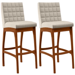 Kit 02 Banquetas Altas Para Cozinha Sala de Jantar Fixa Mila L02 Linho Cru - Lyam Decor