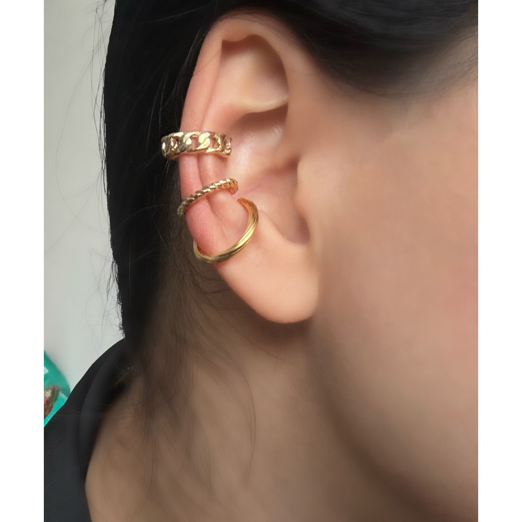 Piercing fake folheado a ouro 18k brinco de pressão ear cuff acessório feminino brinco de pressão dourado
